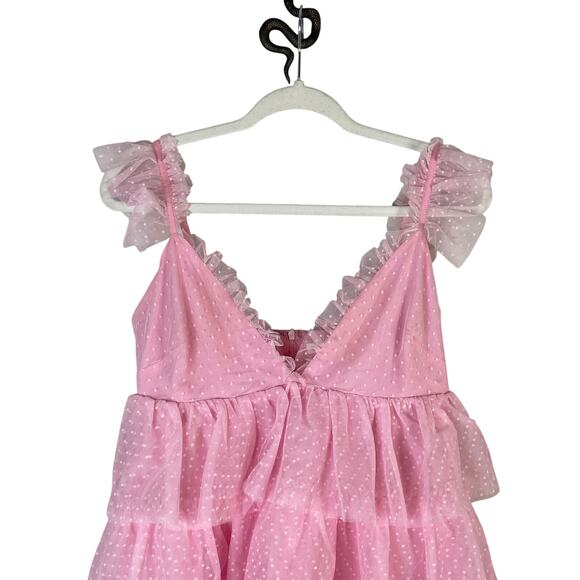 More To Come Arabela Ruffle Tulle Mini Dress Tiered Ruffle Boho Fairy Pink Small - Picture 6 of 12